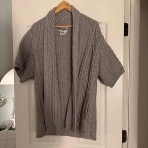 Aran Crafts Women's Gray Cable Knit Merino Wool Cardigan Size S chunky cottage